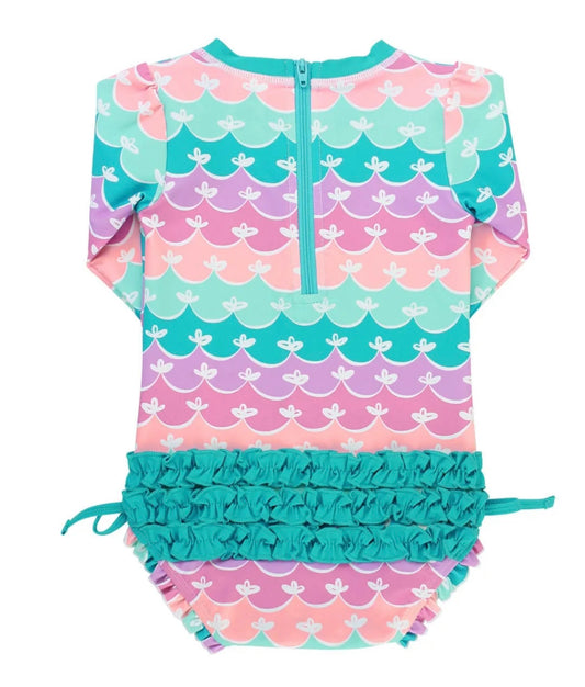 Ruffle Butts One Piece Girls Mermaid Rash Guard