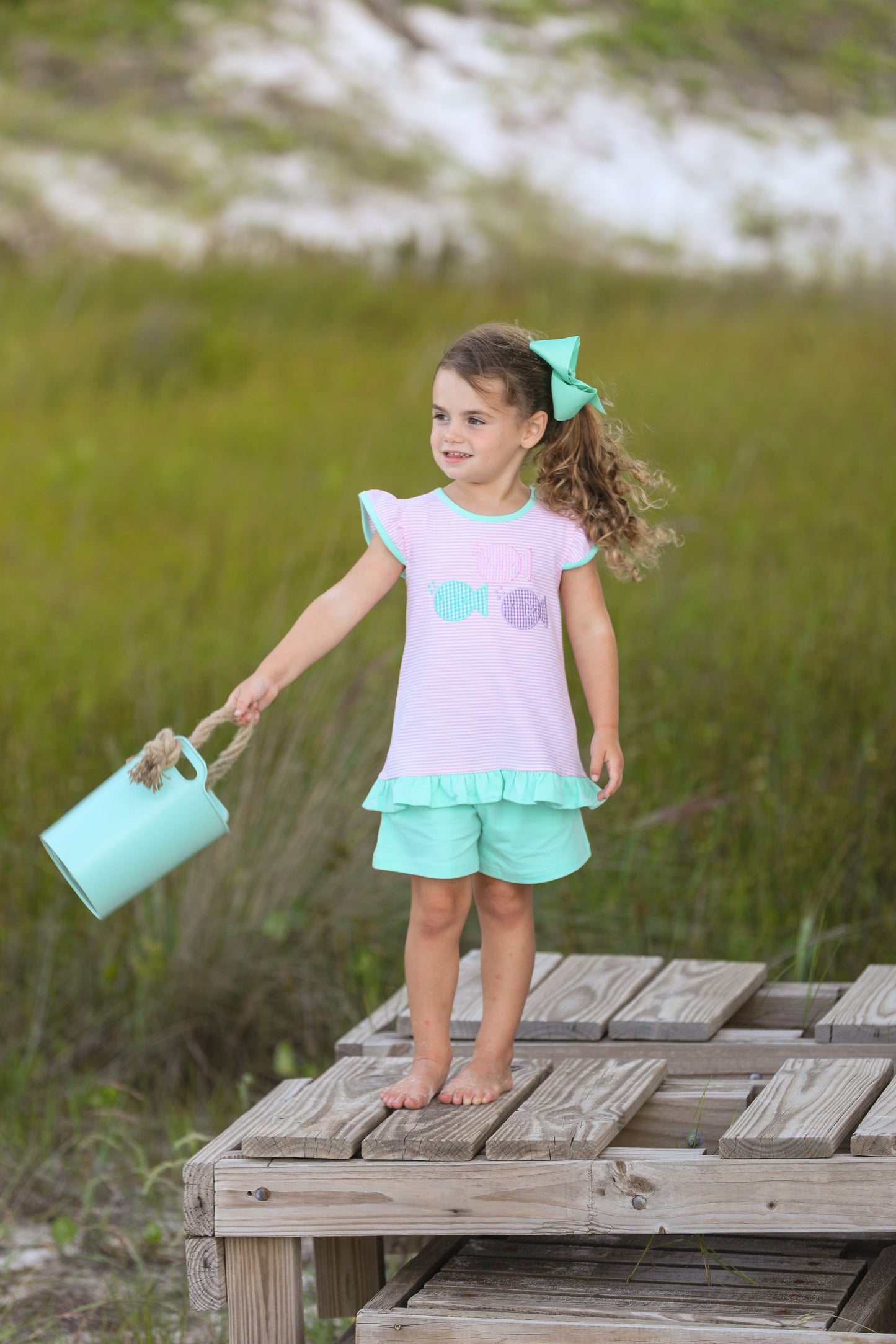 Fish Trio Girls Appliqué Ruffle Short Set