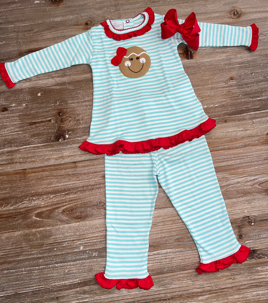 Squiggles Gingerbread Girls Ruffle Pant Set