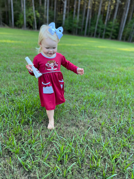 Mississippi State Cheerleader Popover Girls Dress with Pockets