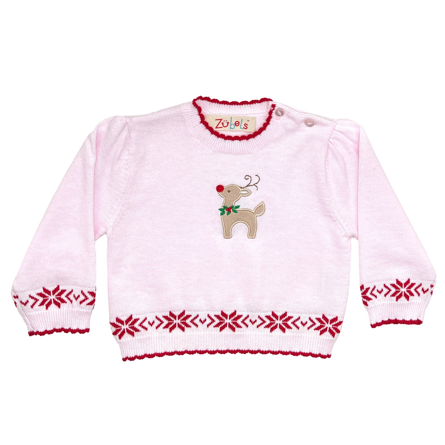 Knit Appliqué Girls Reindeer Sweater