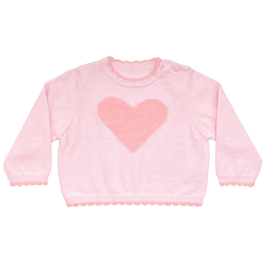 Fuzzy Heart Girls Sweater with Scallop Tipping