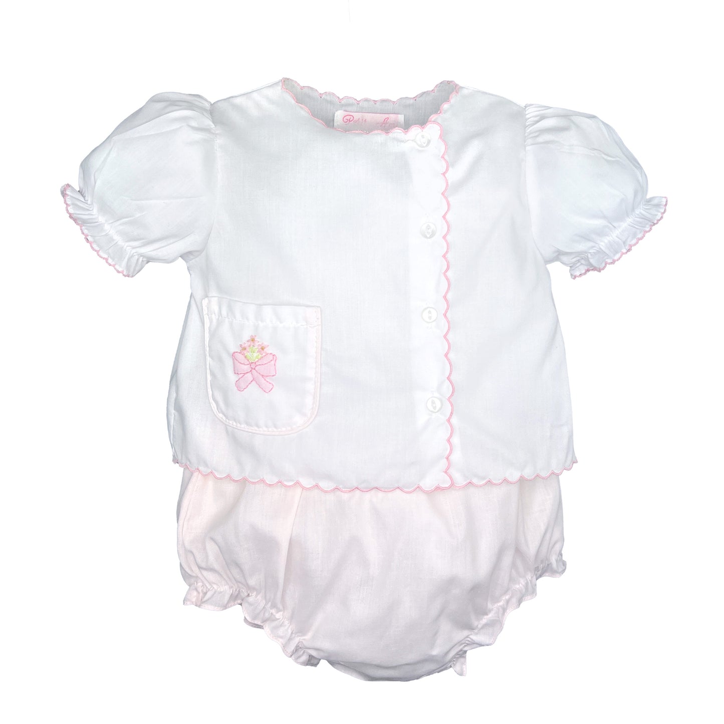 Petit Ami Girls Bow Shadow Stitch Diaper Set